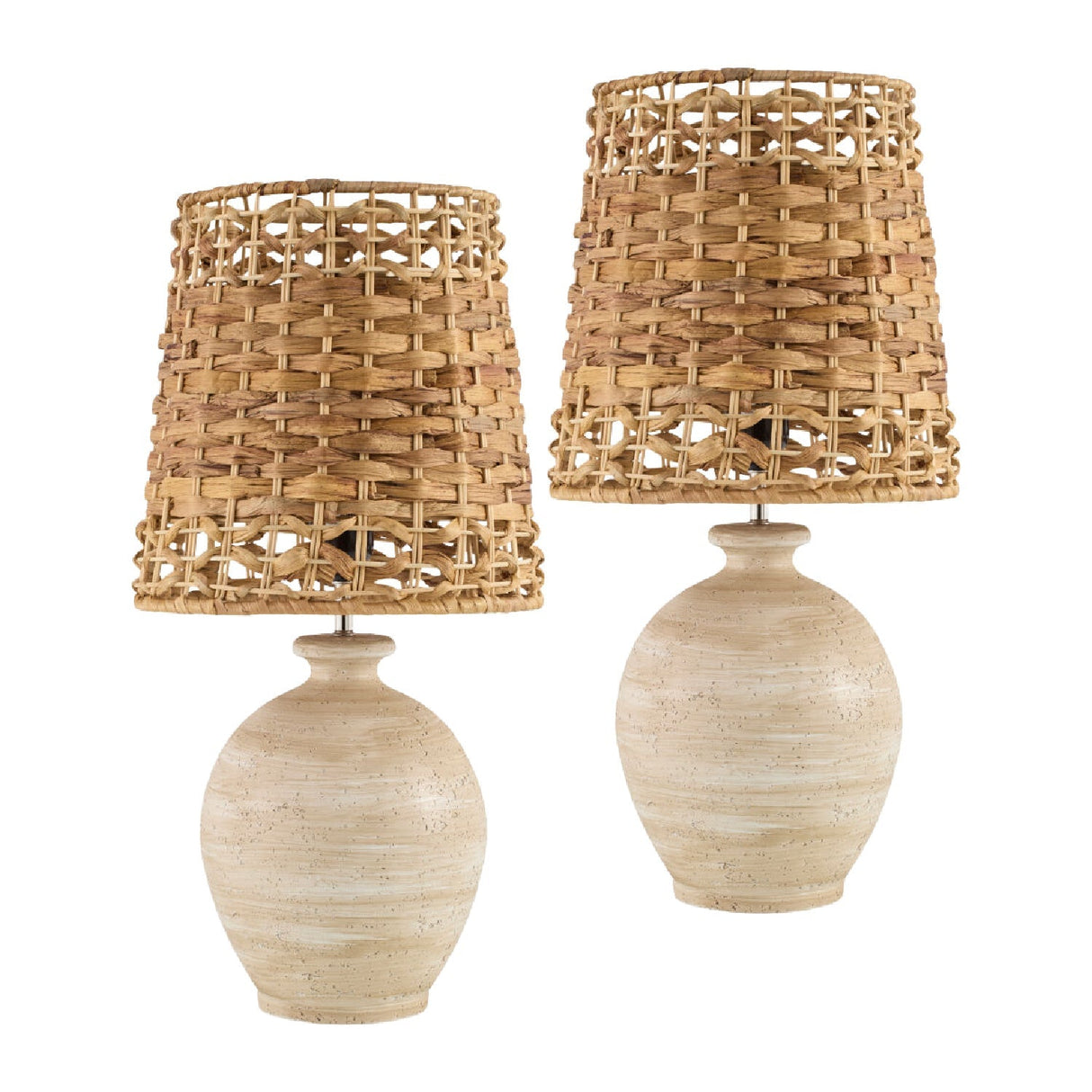 Modern European furniture - Cement Woven Seagrass Table Lamps (2) - www.oroa.com