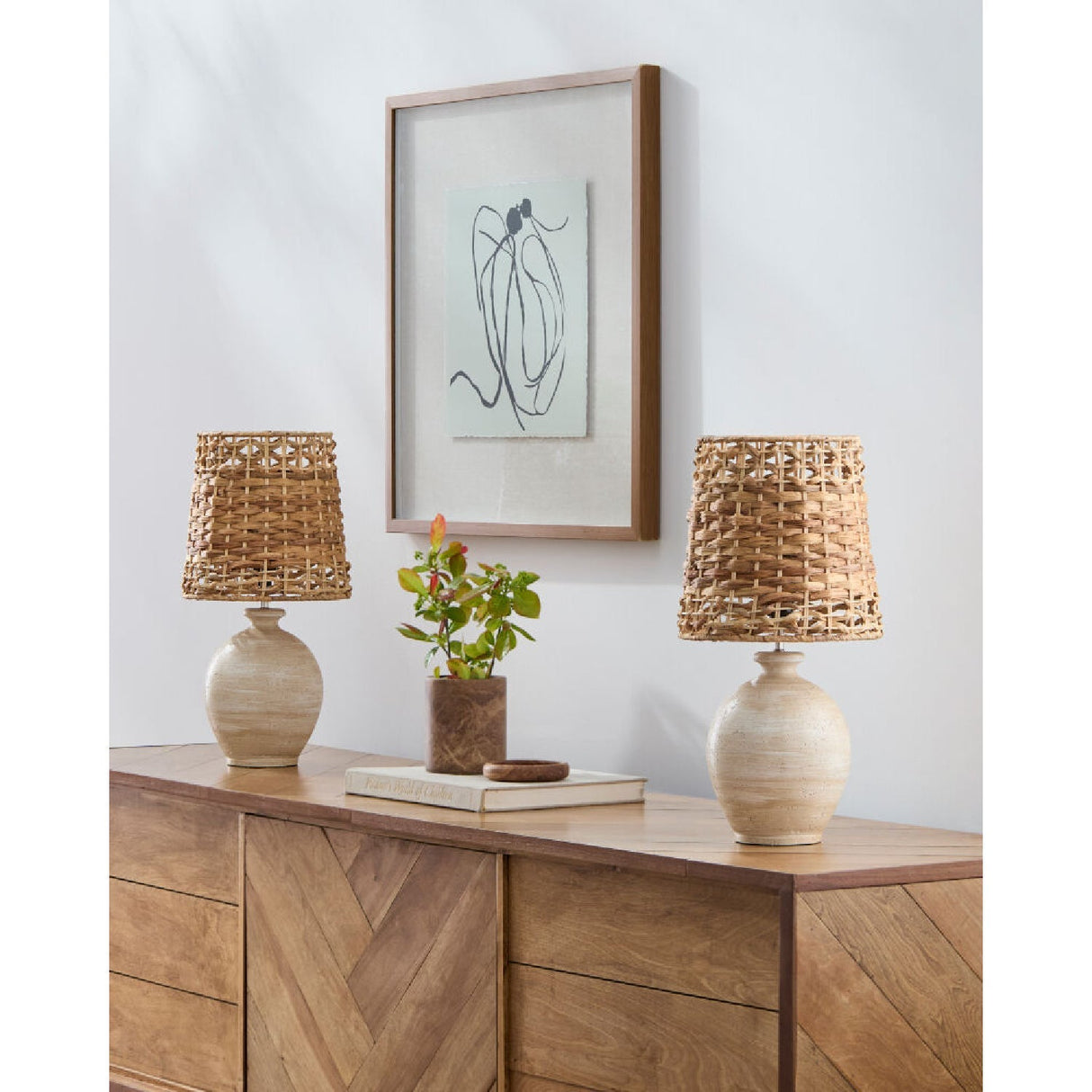 Modern European furniture - Cement Woven Seagrass Table Lamps (2) - www.oroa.com