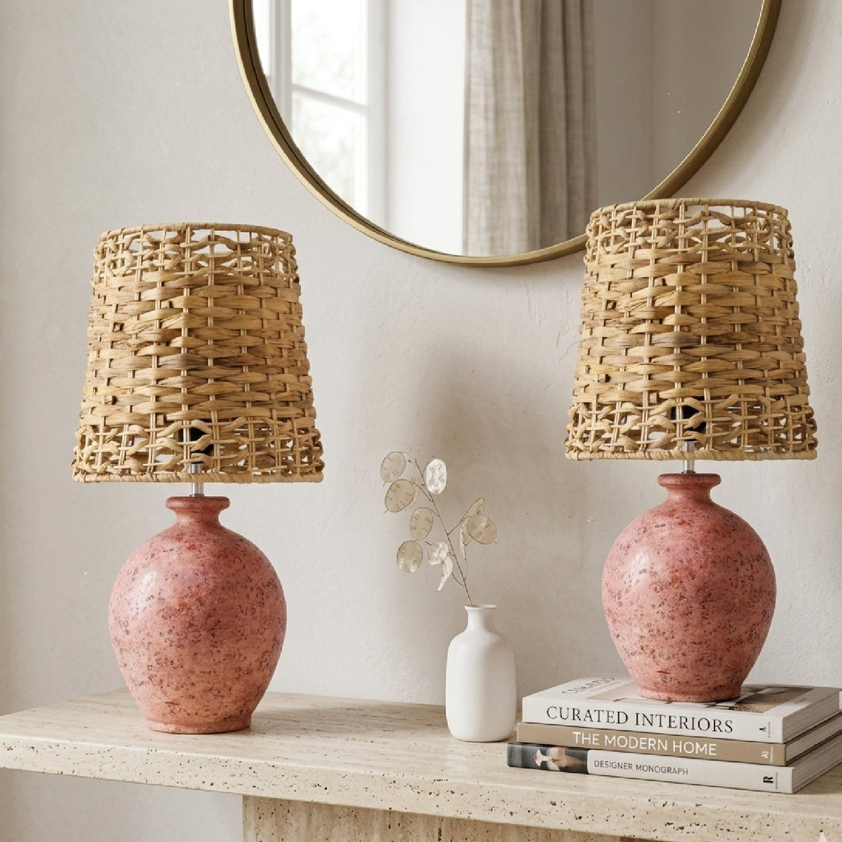 Modern European furniture - Cement Woven Seagrass Table Lamps (2) - www.oroa.com