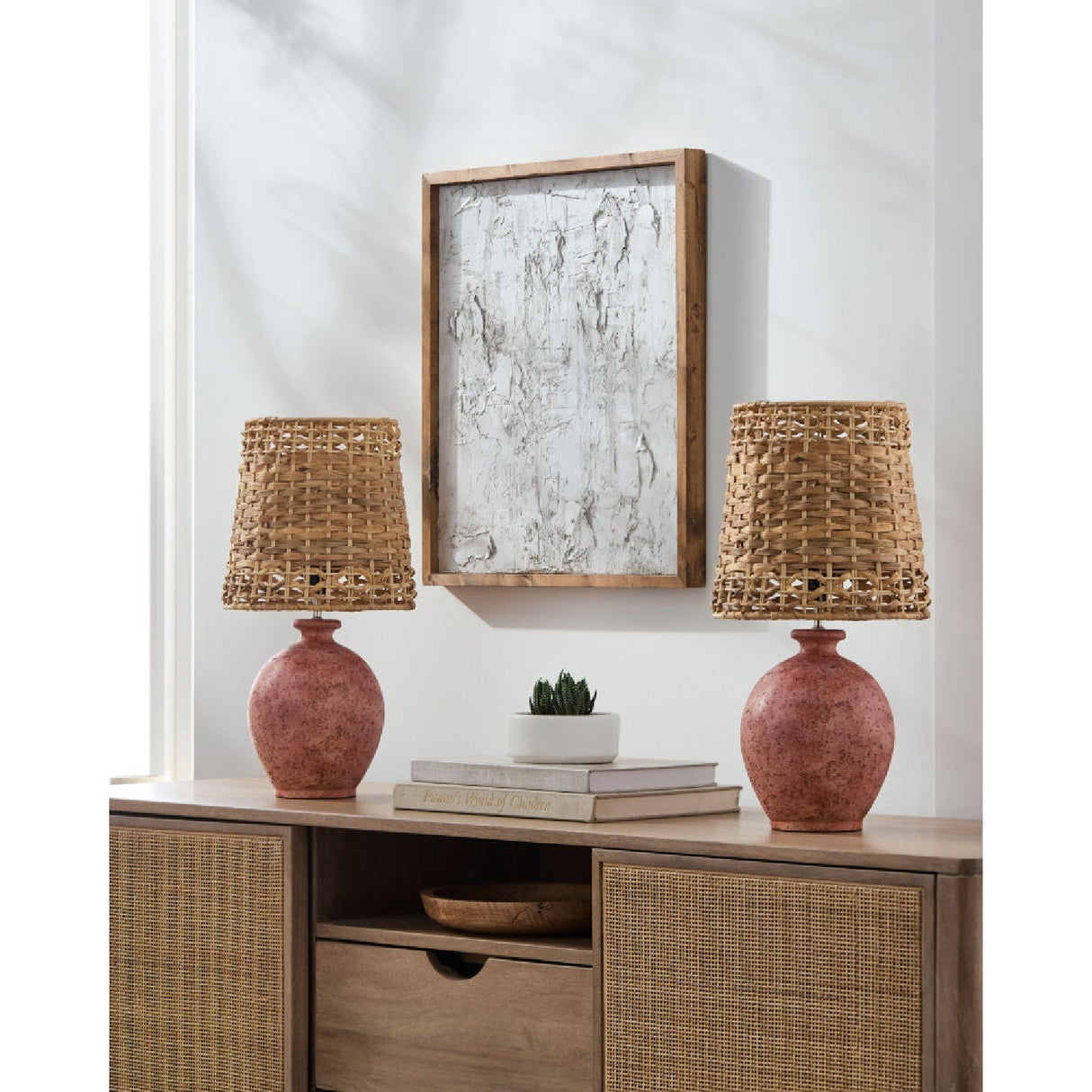 Modern European furniture - Cement Woven Seagrass Table Lamps (2) - www.oroa.com