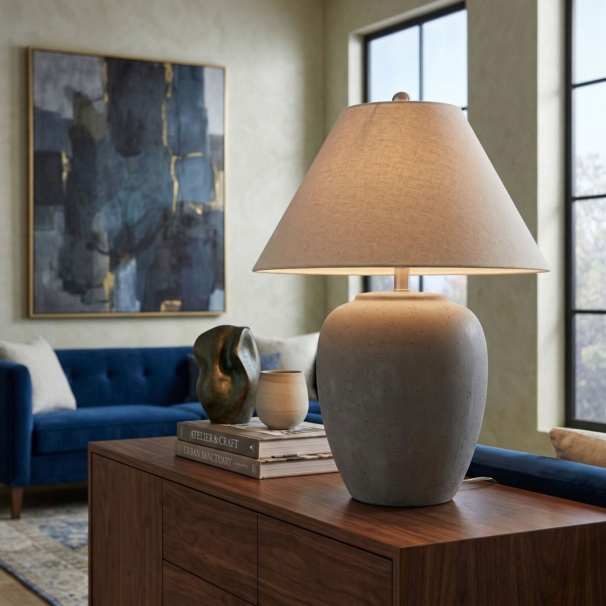 Modern European furniture - Glazed Gray Ceramic Table Lamp - www.oroa.com