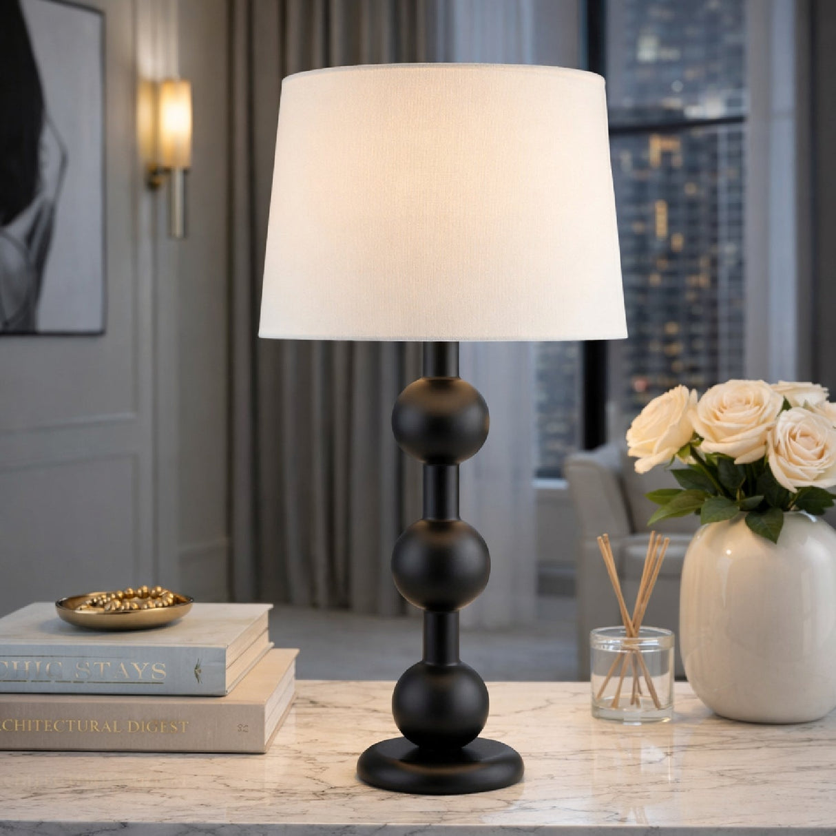 Modern European furniture - Triple Orb Rubberwood Table Lamp - www.oroa.com