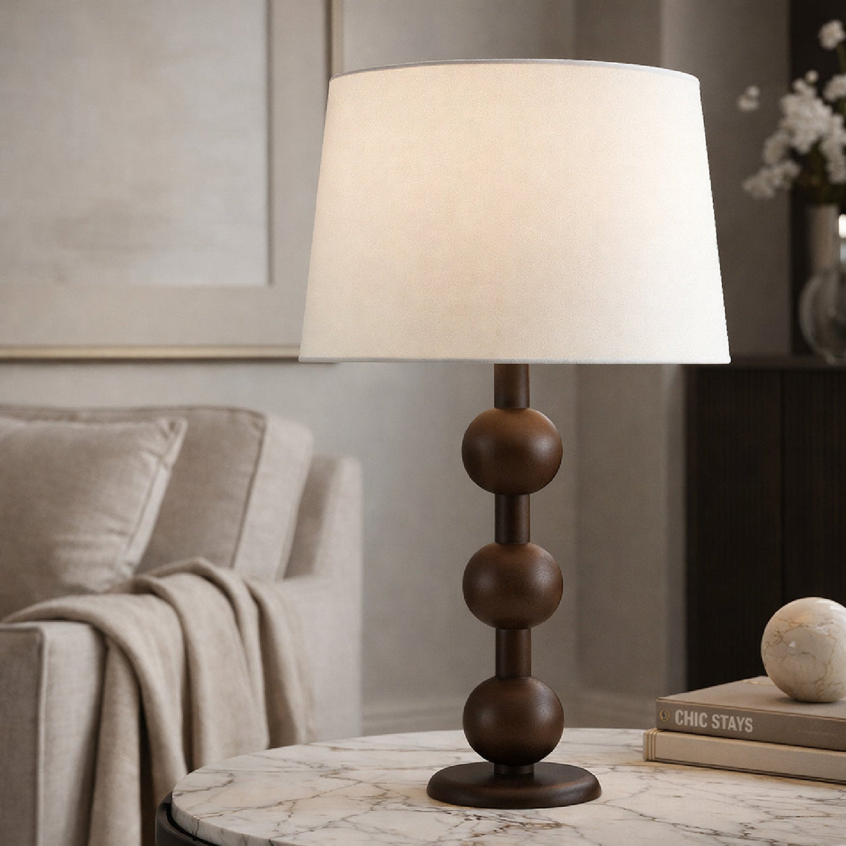 Modern European furniture - Triple Orb Rubberwood Table Lamp - www.oroa.com