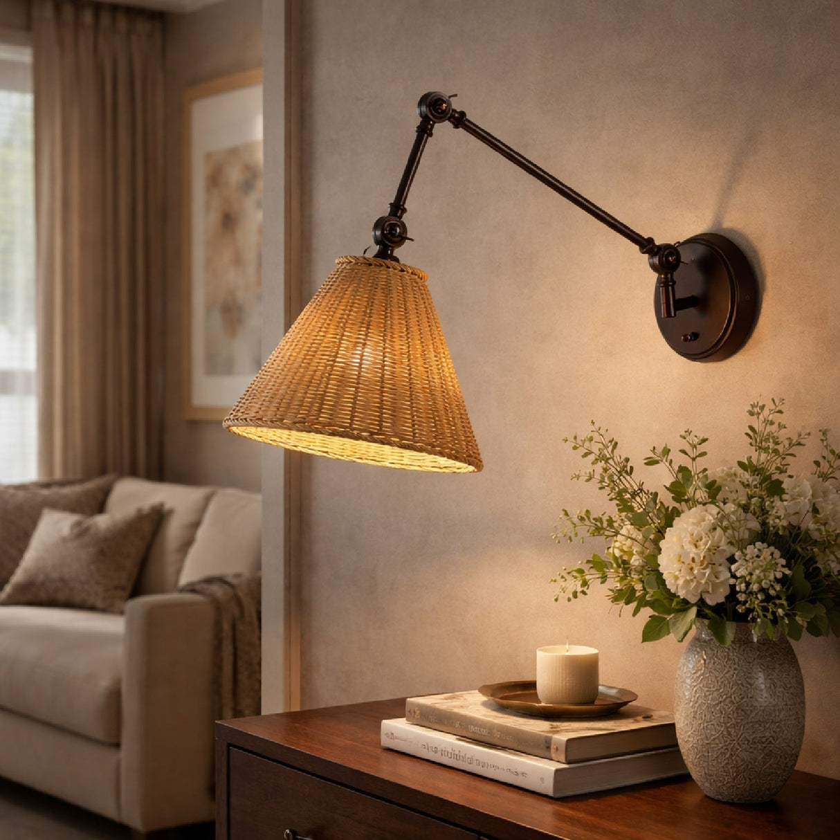 Modern European furniture - Rattan Adjustable-Arm Wall Lamp - www.oroa.com