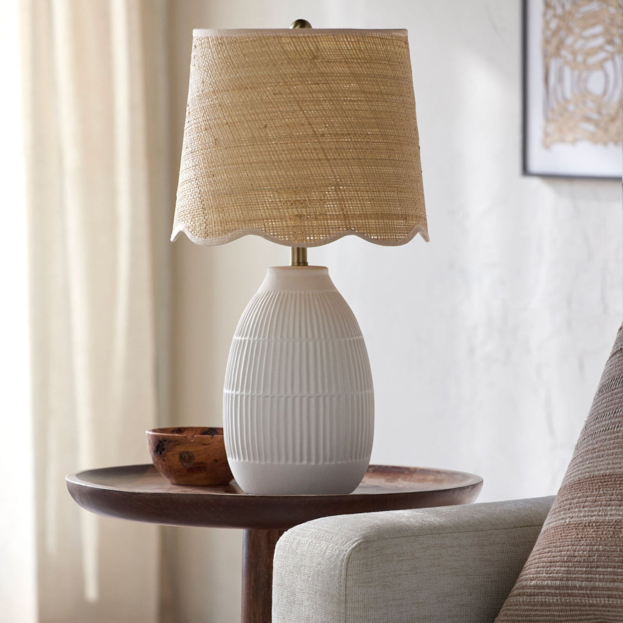 Modern European furniture - Scalloped Beige Jute Table Lamp - www.oroa.com