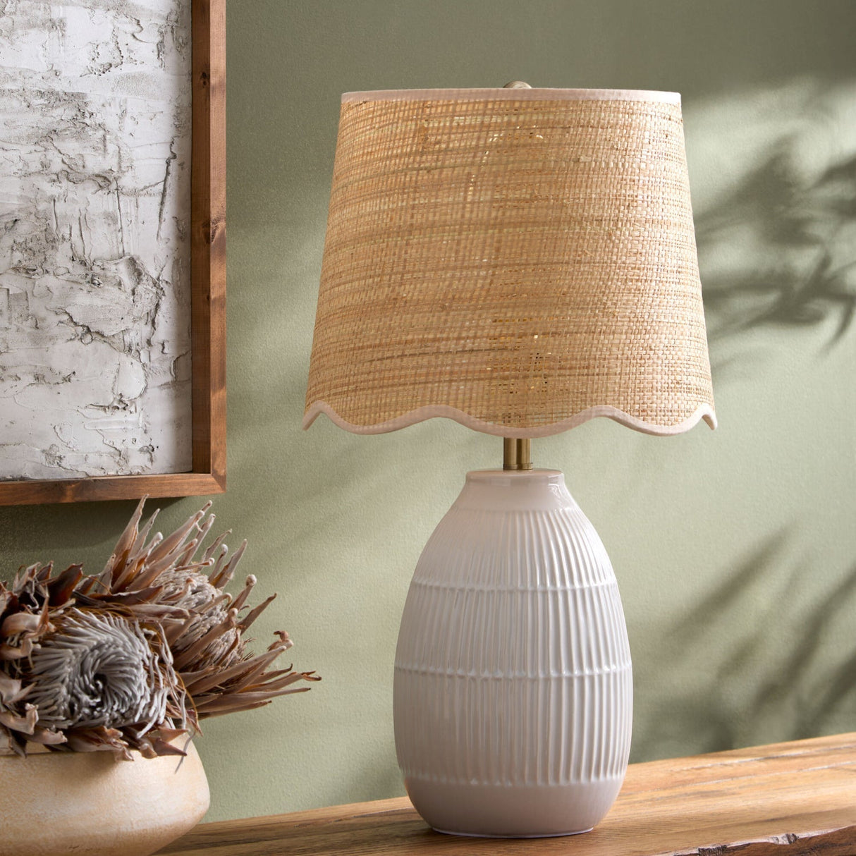 Modern European furniture - Scalloped Beige Jute Table Lamp - www.oroa.com
