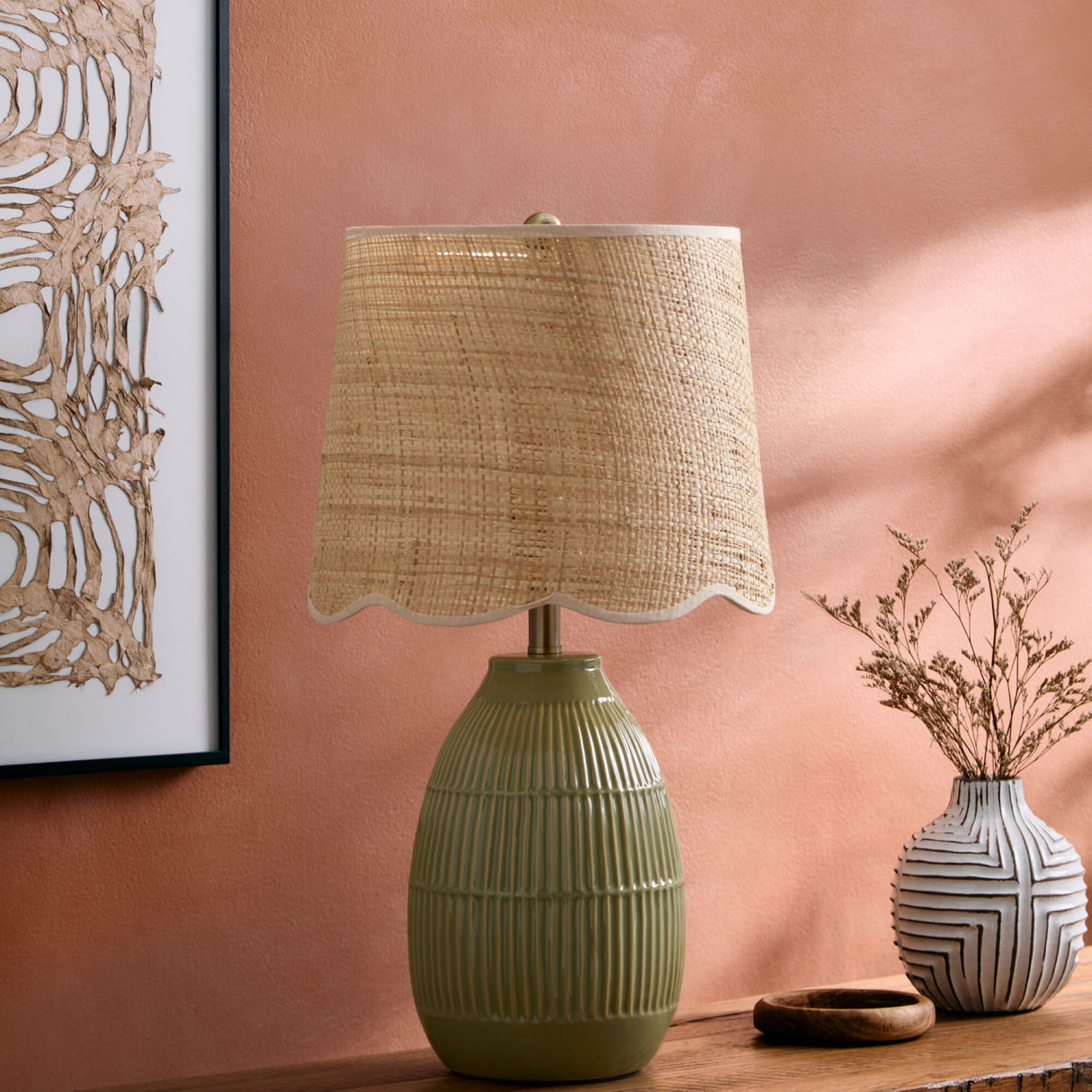 Modern European furniture - Scalloped Beige Jute Table Lamp - www.oroa.com