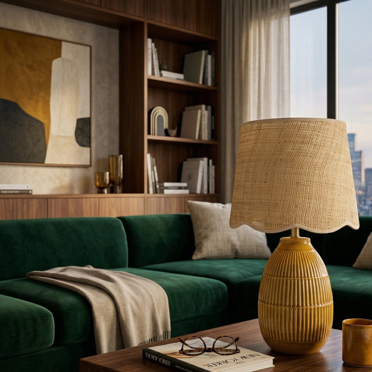 Modern European furniture - Scalloped Beige Jute Table Lamp - www.oroa.com