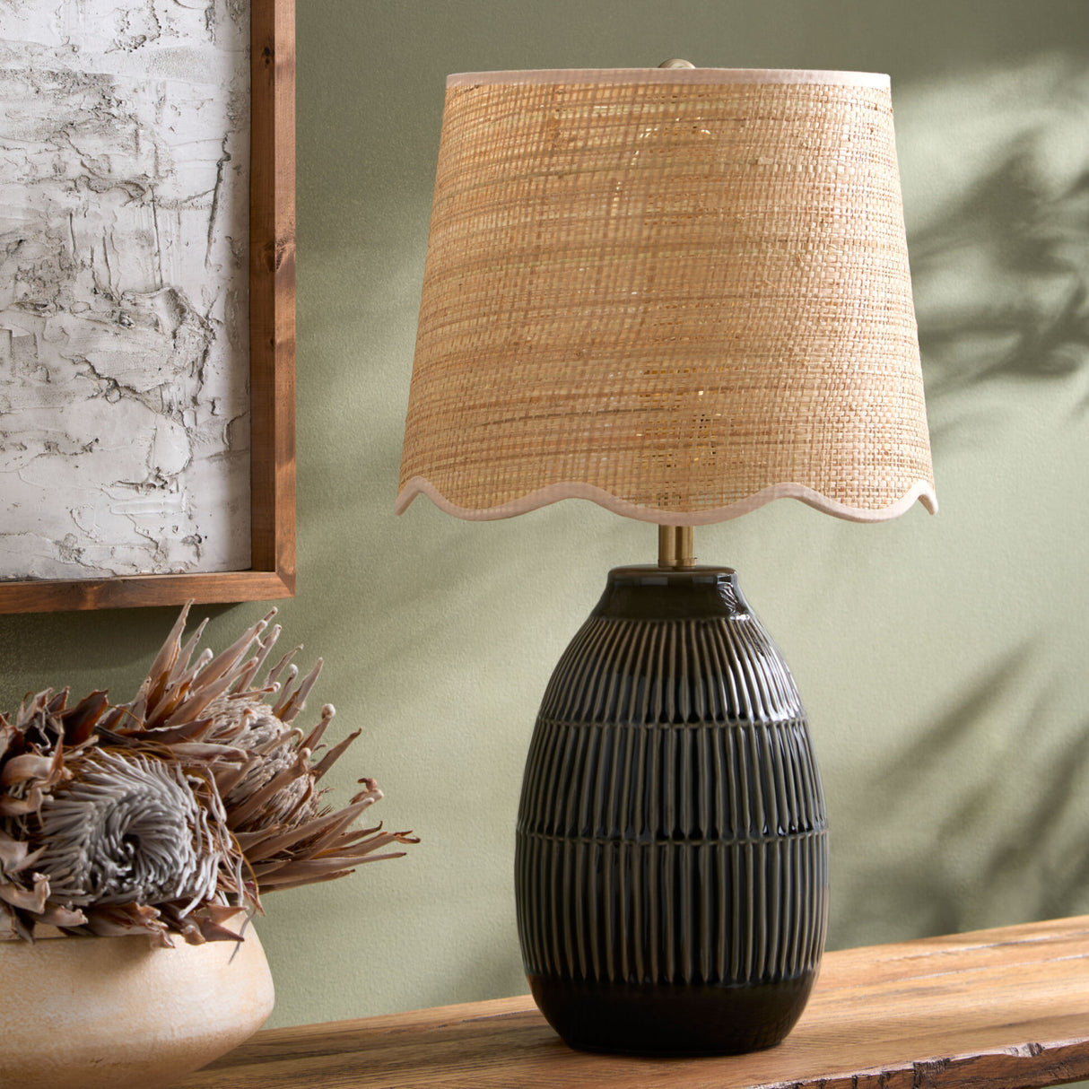 Modern European furniture - Scalloped Beige Jute Table Lamp - www.oroa.com