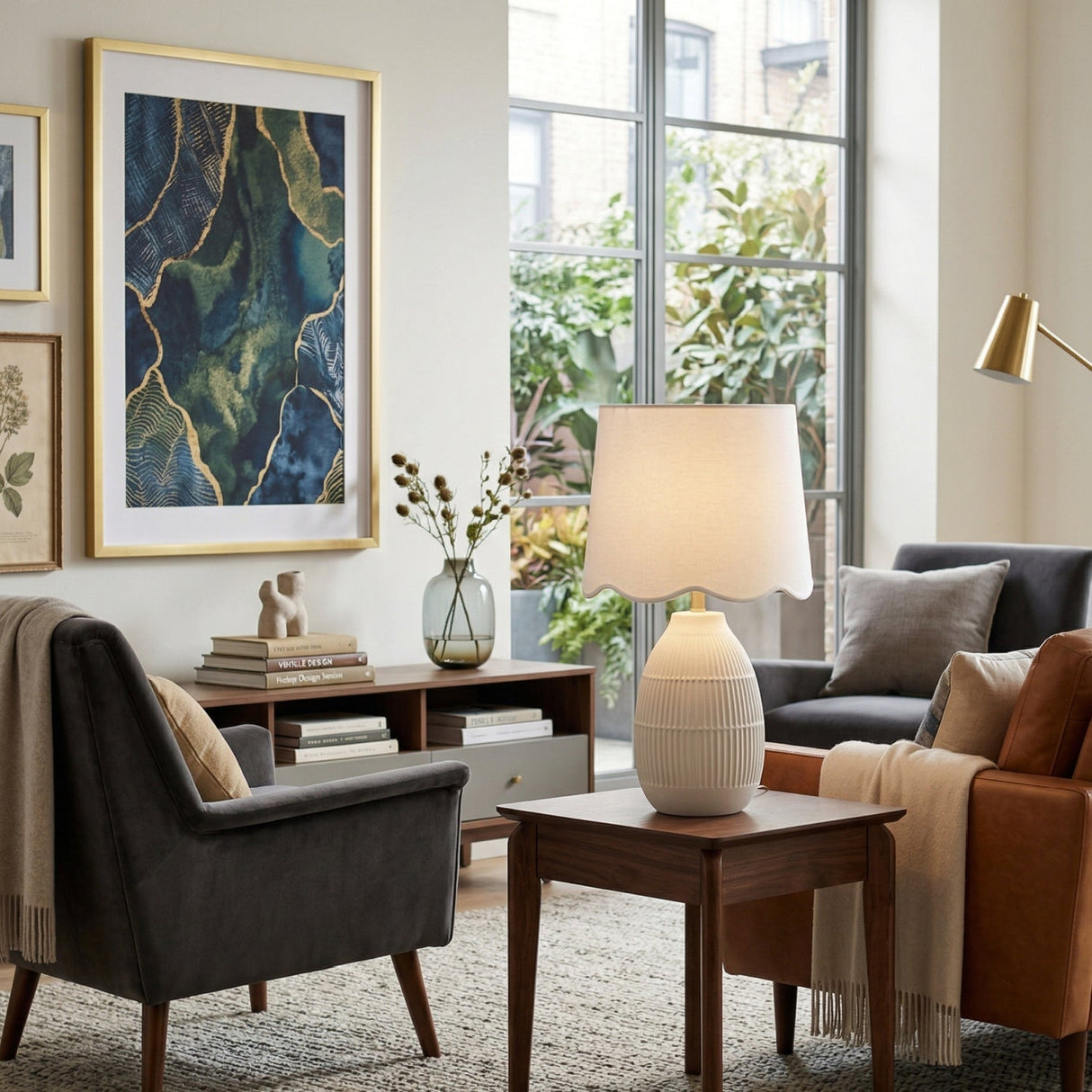 Modern European furniture - Scalloped Linen Ceramic Table Lamp - www.oroa.com