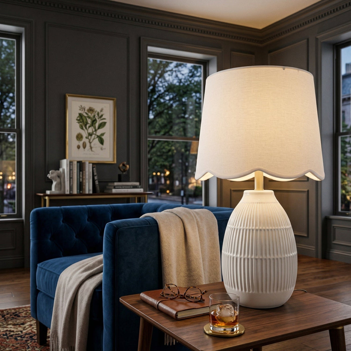Modern European furniture - Scalloped Linen Ceramic Table Lamp - www.oroa.com