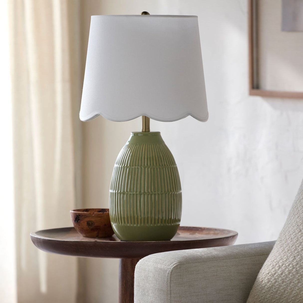 Modern European furniture - Scalloped Linen Ceramic Table Lamp - www.oroa.com