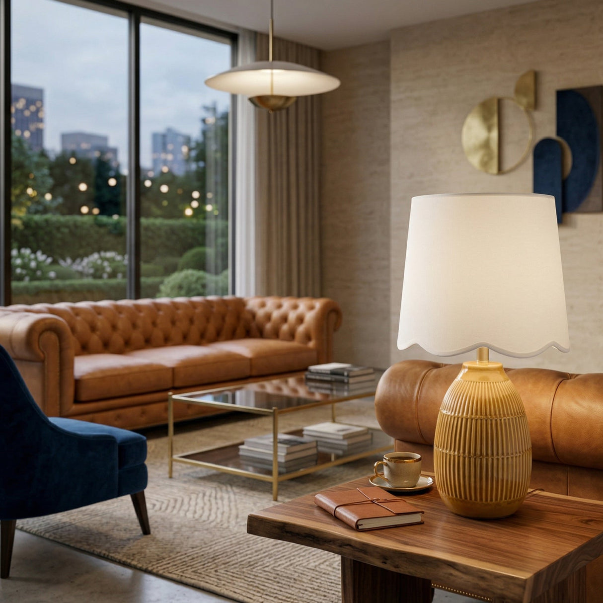 Modern European furniture - Scalloped Linen Ceramic Table Lamp - www.oroa.com