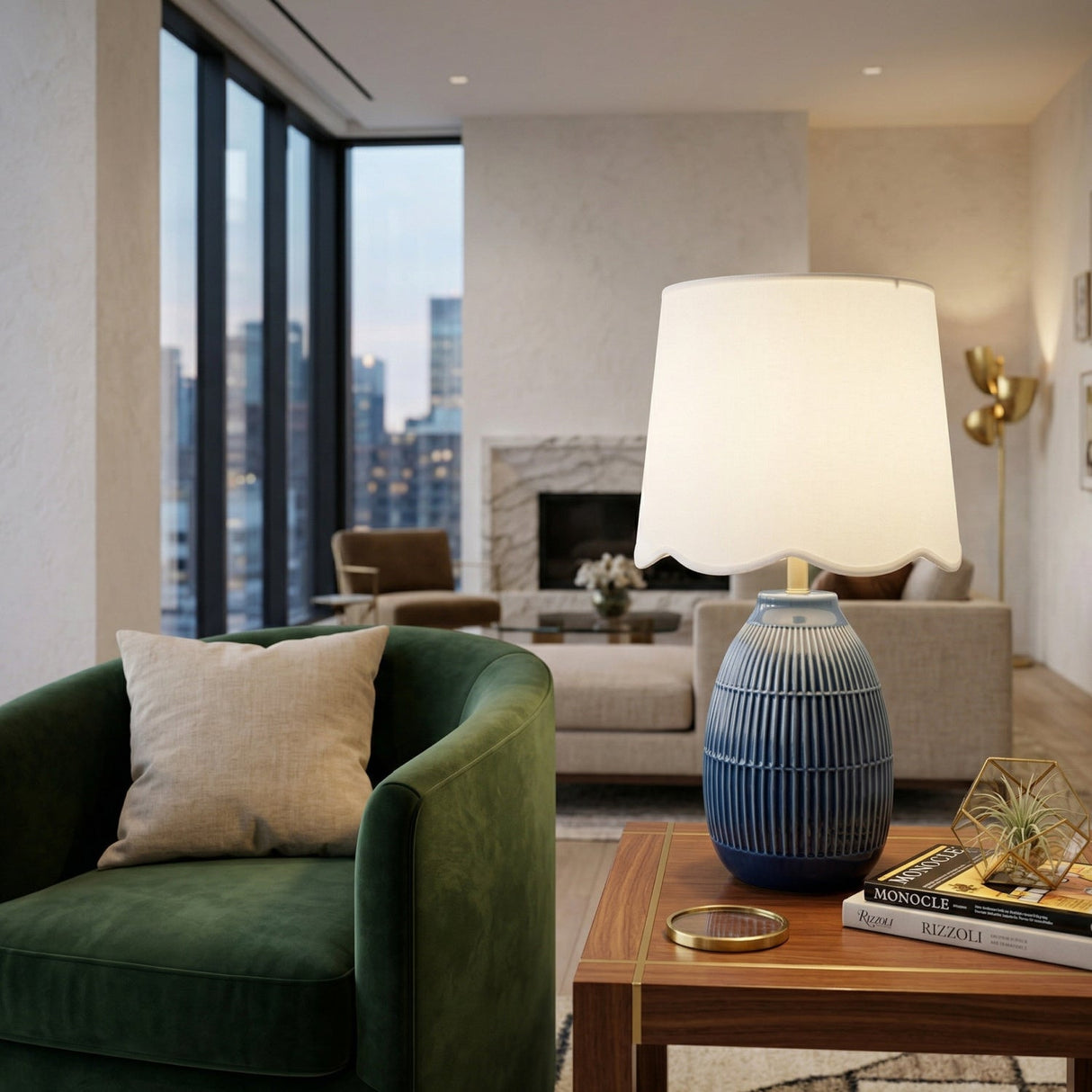 Modern European furniture - Scalloped Linen Ceramic Table Lamp - www.oroa.com