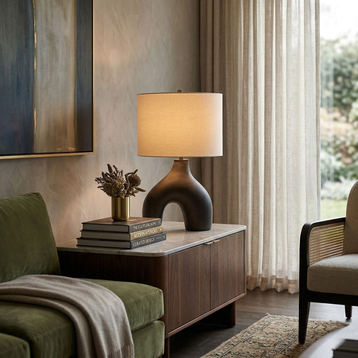 Modern European furniture - Cotton Shade Arched Table Lamp - www.oroa.com