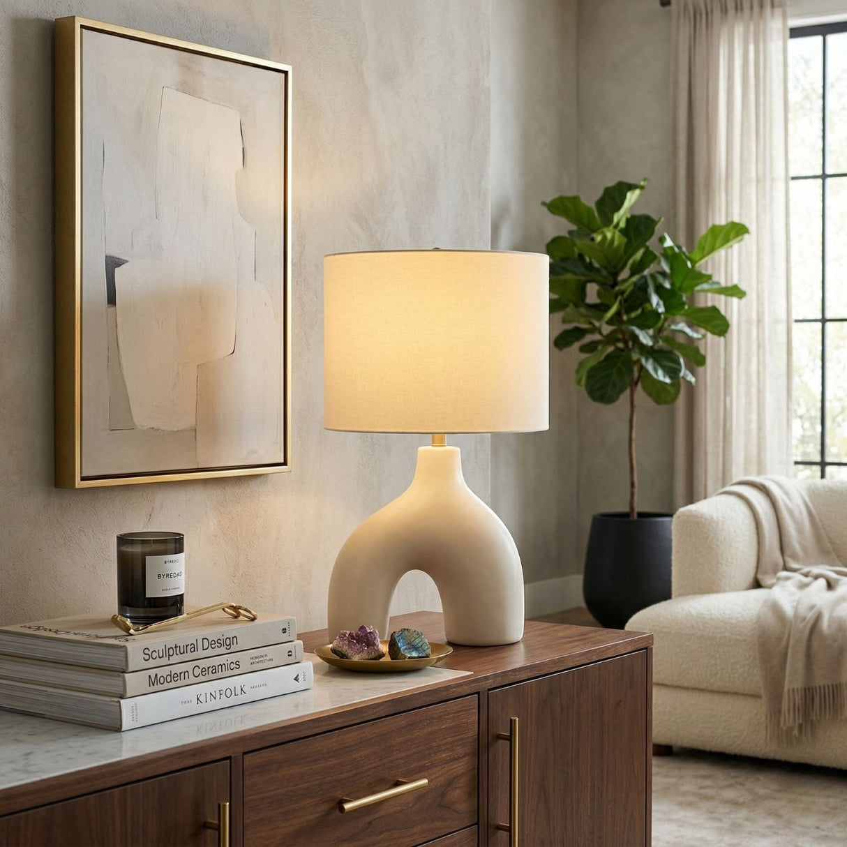 Modern European furniture - Cotton Shade Arched Table Lamp - www.oroa.com