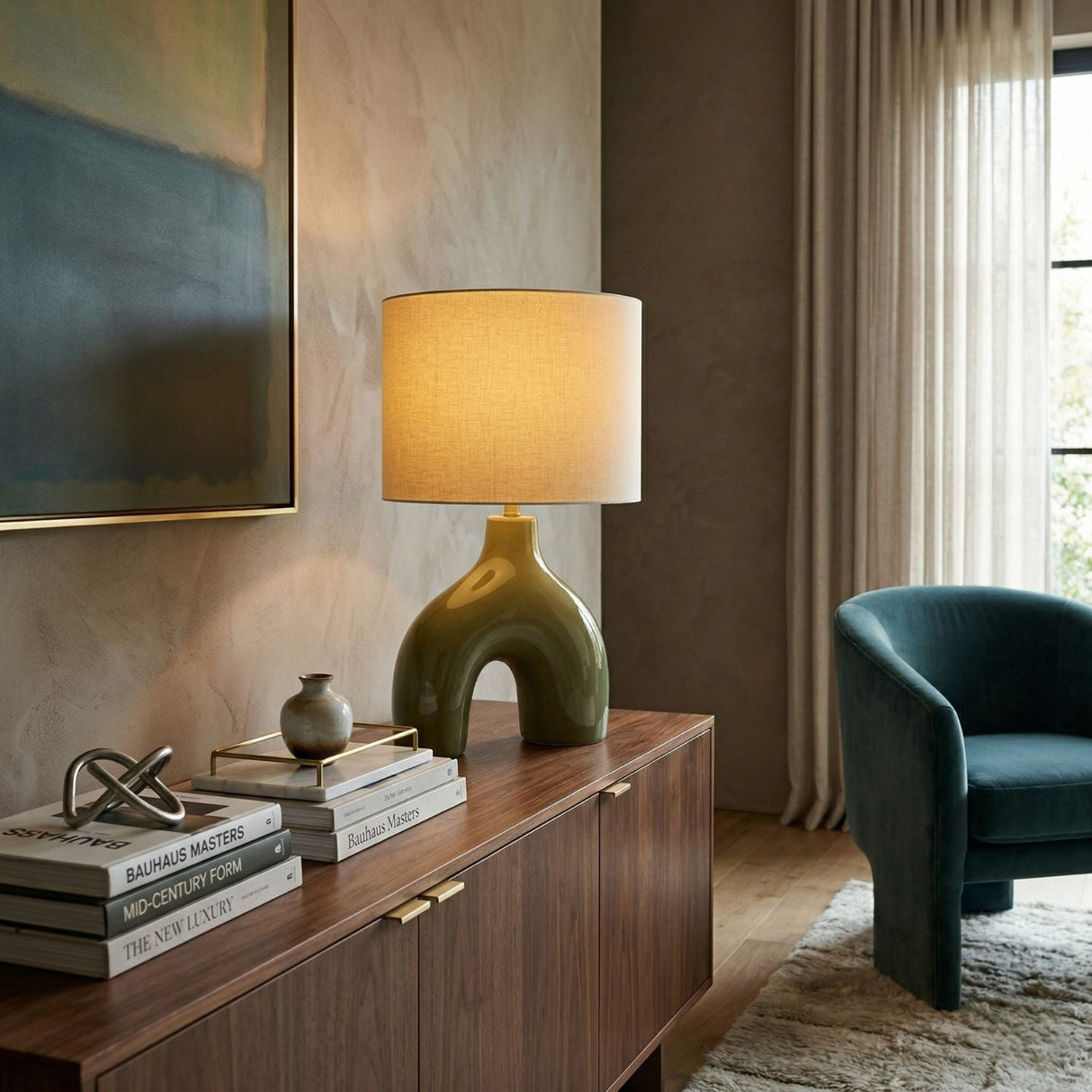 Modern European furniture - Cotton Shade Arched Table Lamp - www.oroa.com