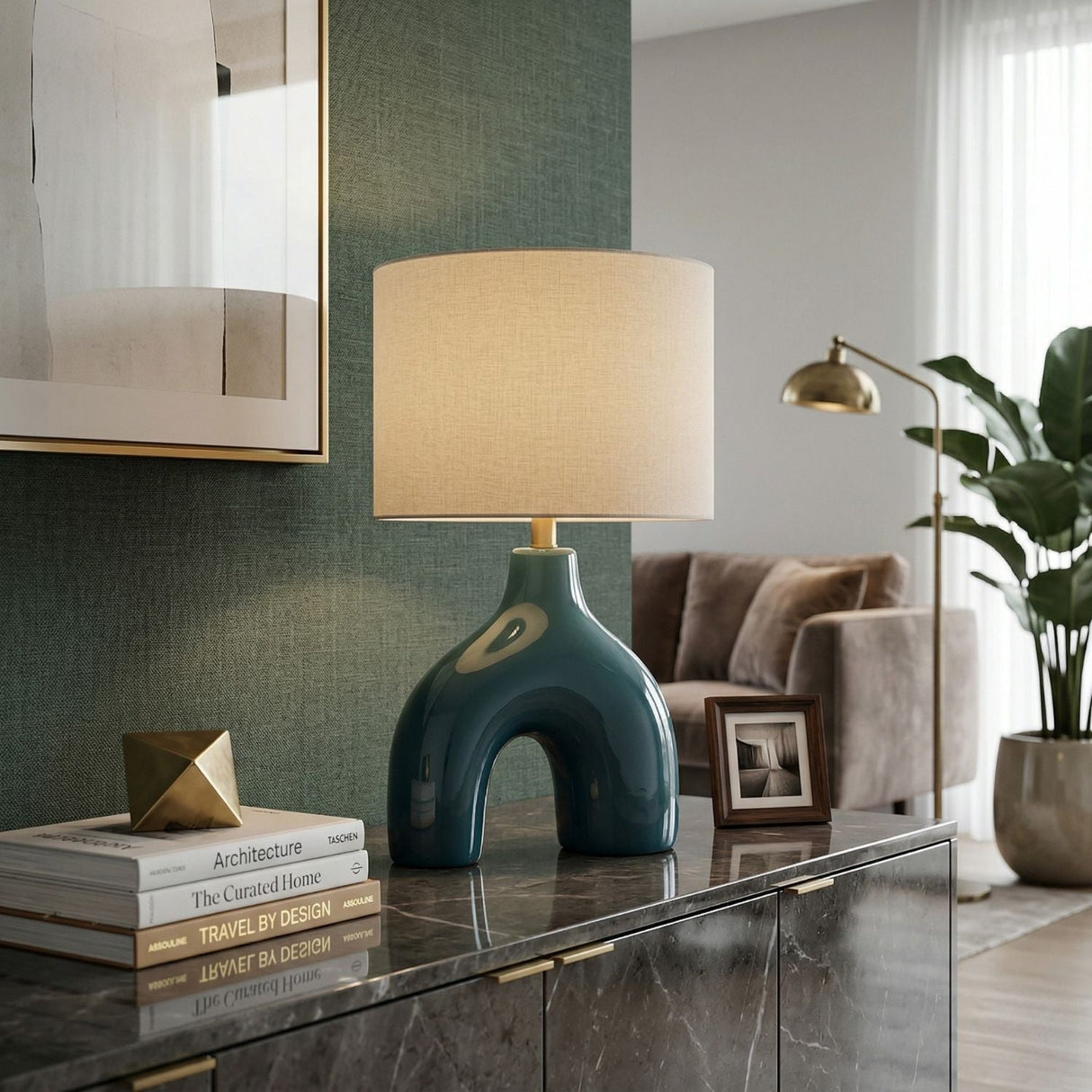 Modern European furniture - Cotton Shade Arched Table Lamp - www.oroa.com