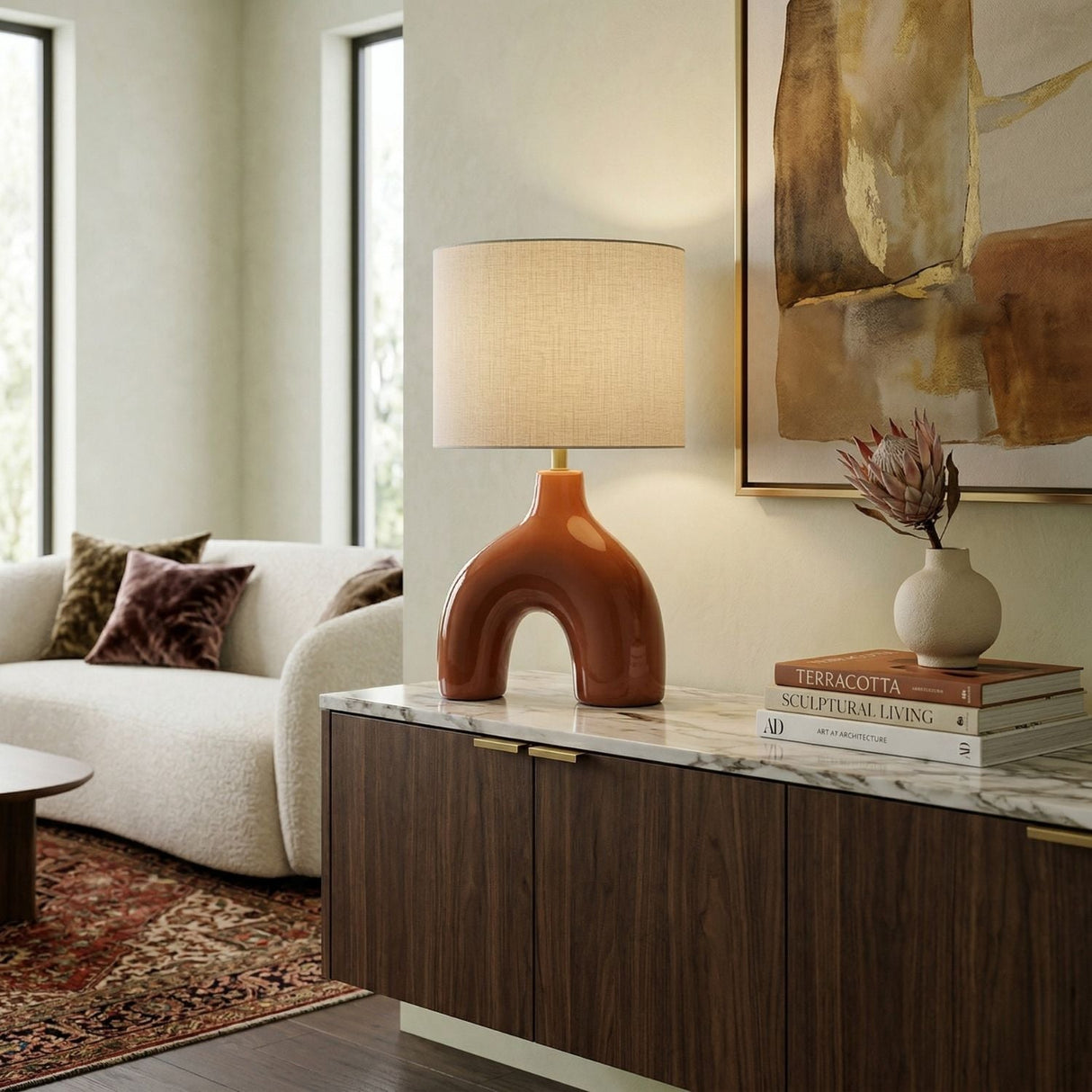 Modern European furniture - Cotton Shade Arched Table Lamp - www.oroa.com
