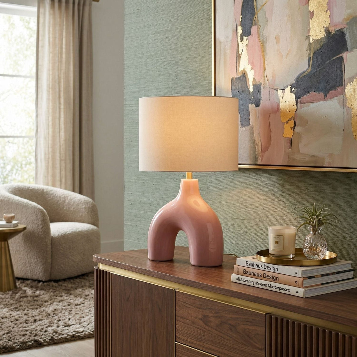 Modern European furniture - Cotton Shade Arched Table Lamp - www.oroa.com