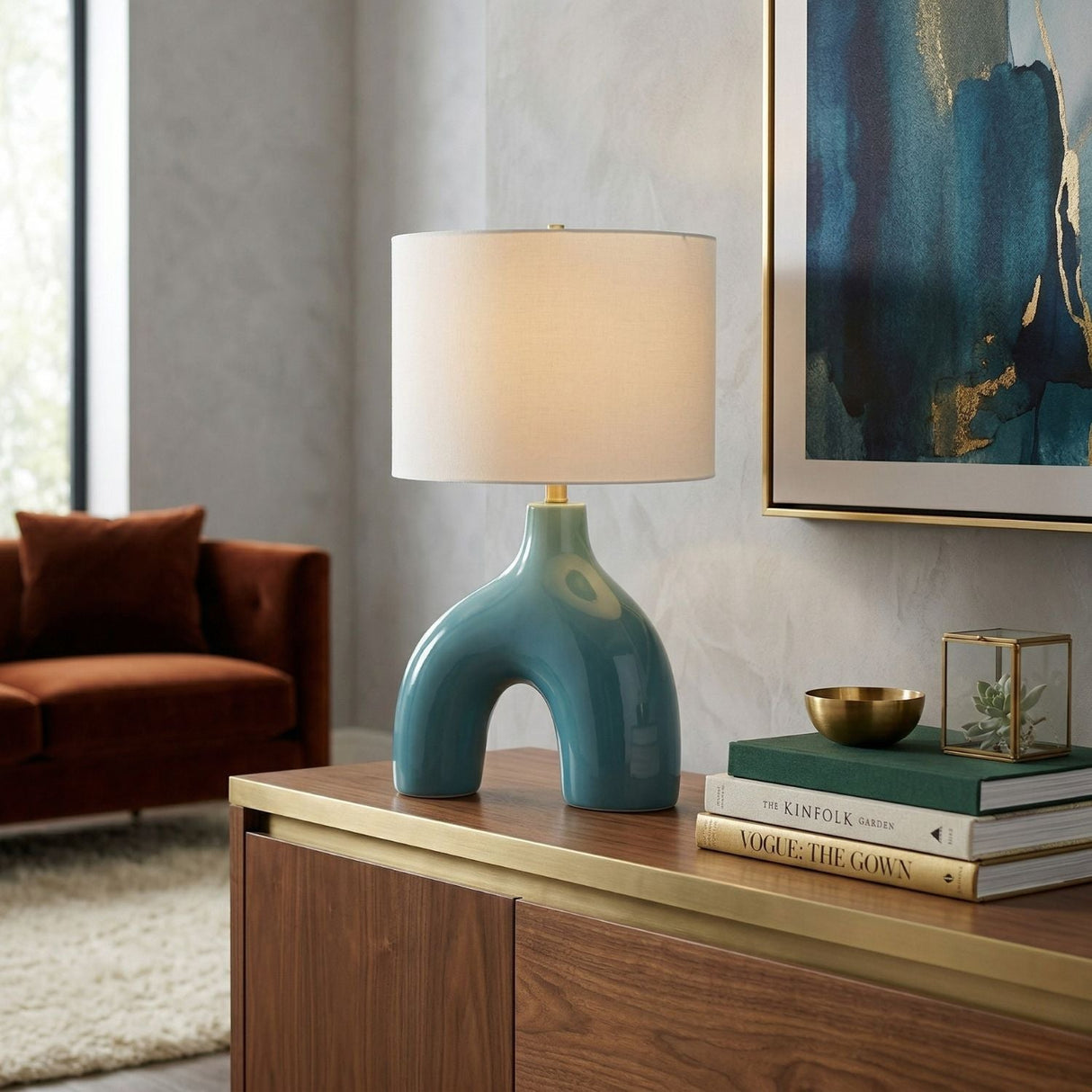 Modern European furniture - Cotton Shade Arched Table Lamp - www.oroa.com