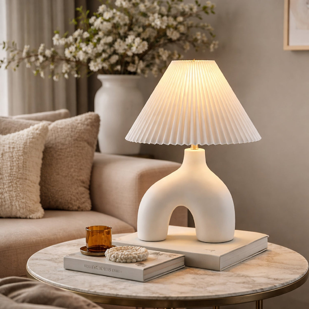 Modern European furniture - Pleated Fabric Arched Table Lamp - www.oroa.com