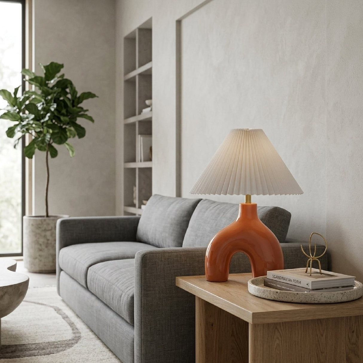 Modern European furniture - Pleated Fabric Arched Table Lamp - www.oroa.com