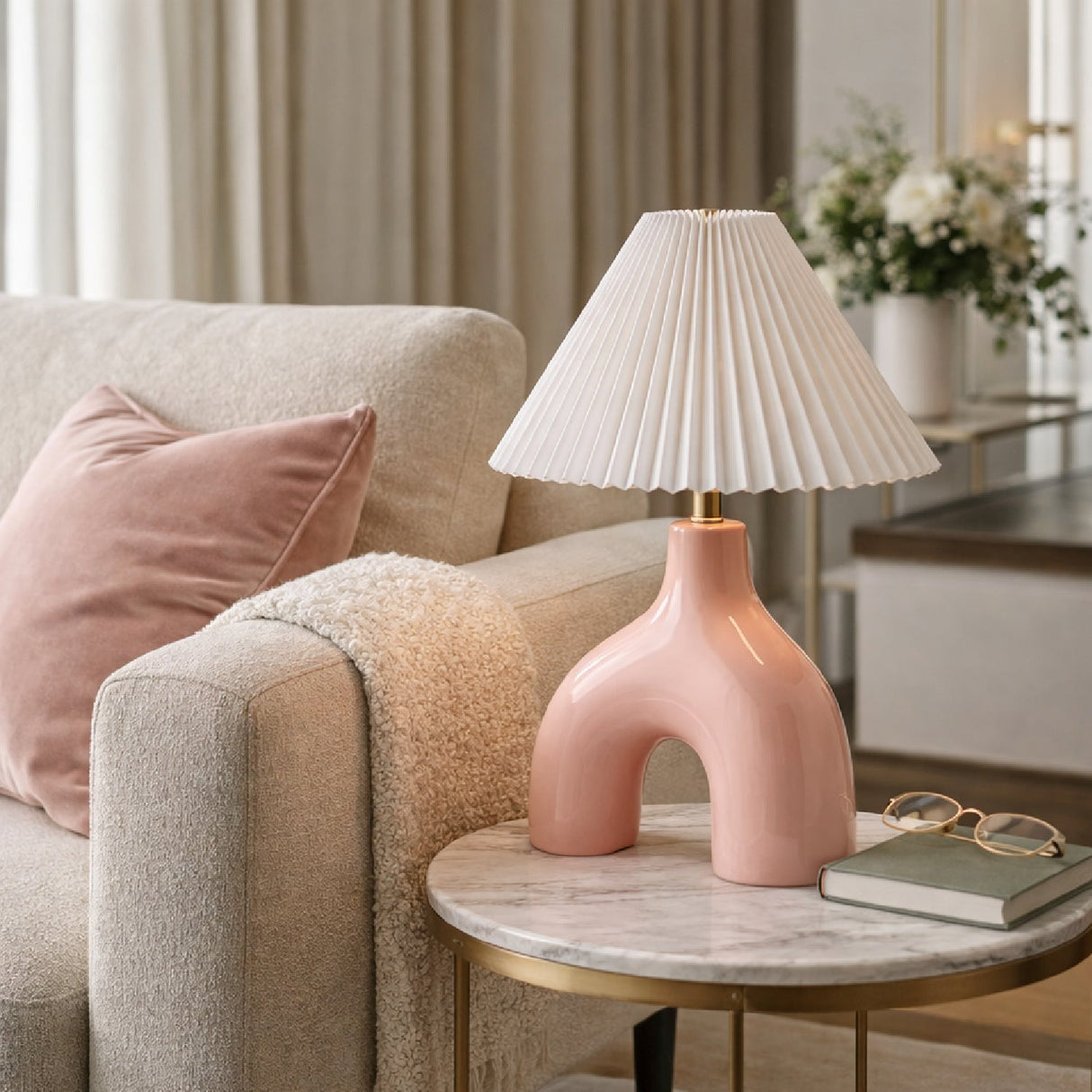 Modern European furniture - Pleated Fabric Arched Table Lamp - www.oroa.com