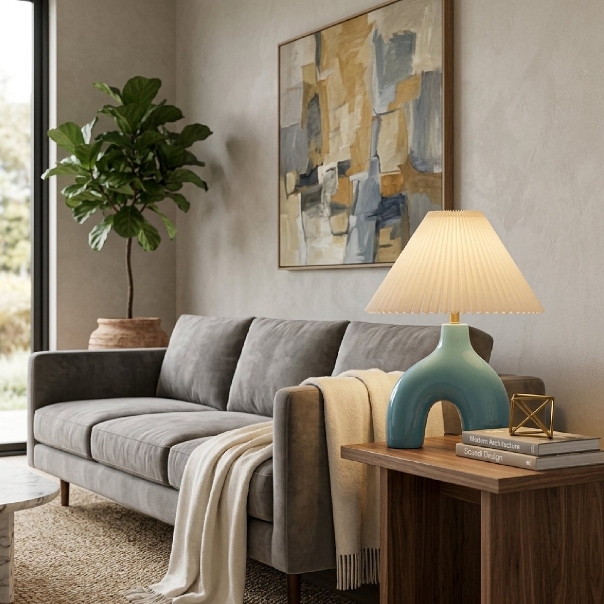 Modern European furniture - Pleated Fabric Arched Table Lamp - www.oroa.com