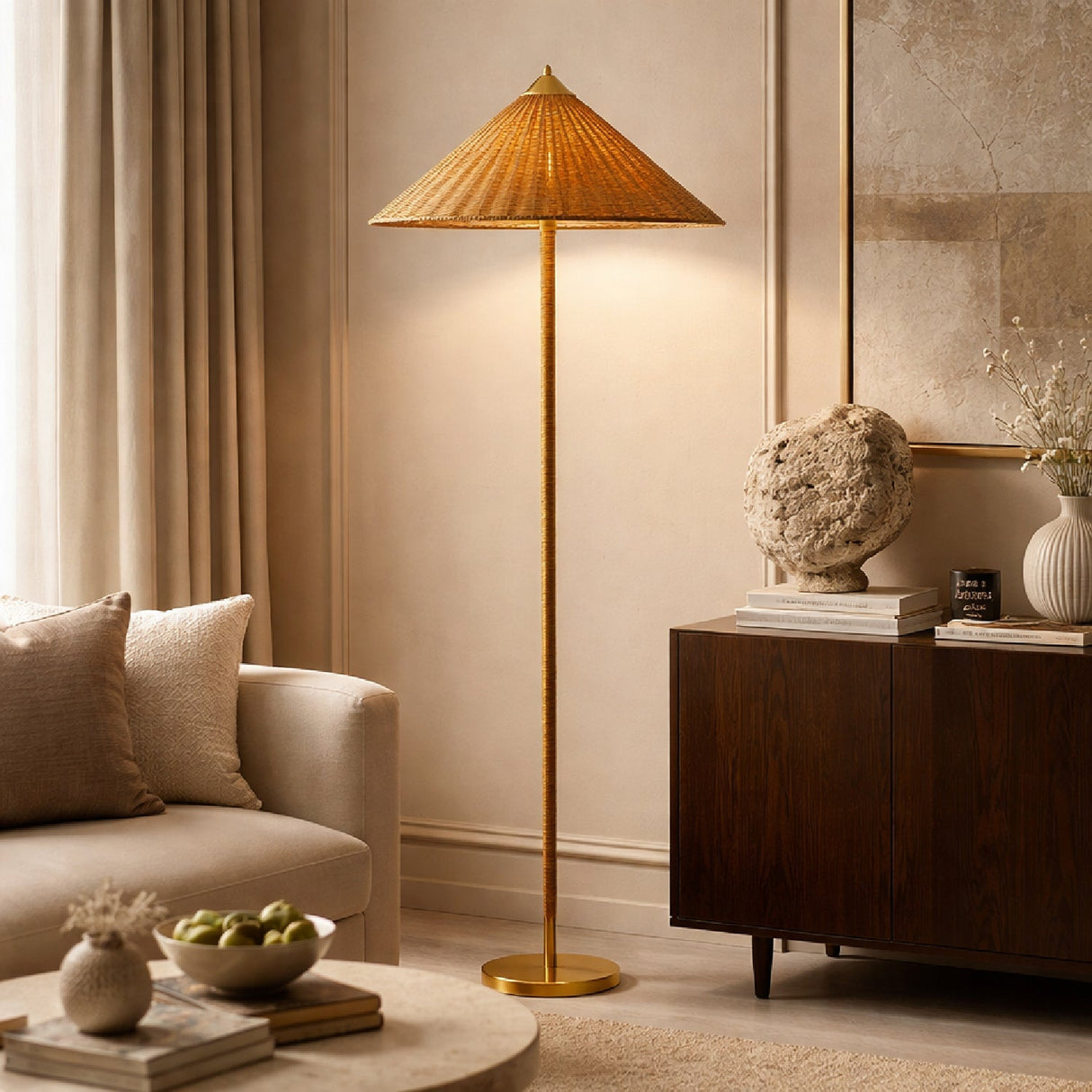 Modern European furniture - Conical Rattan Accent Floor Lamp - www.oroa.com
