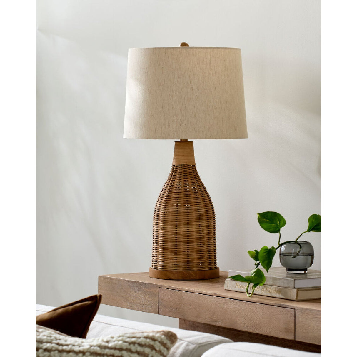 Modern European furniture - White Cotton Rattan Table Lamp - www.oroa.com
