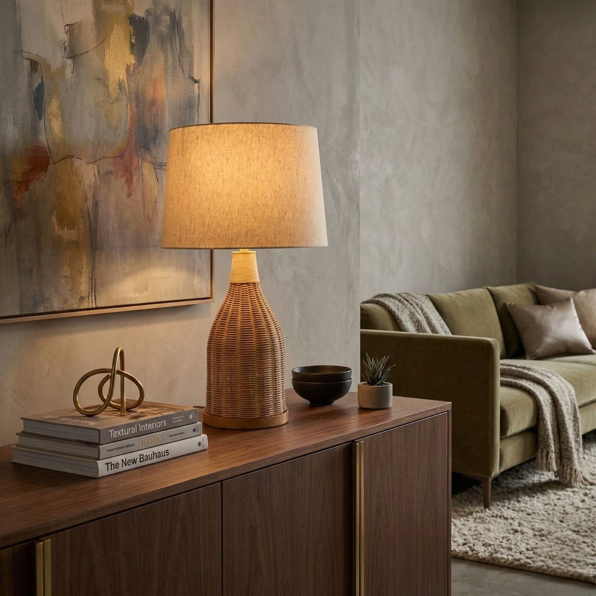 Modern European furniture - White Cotton Rattan Table Lamp - www.oroa.com