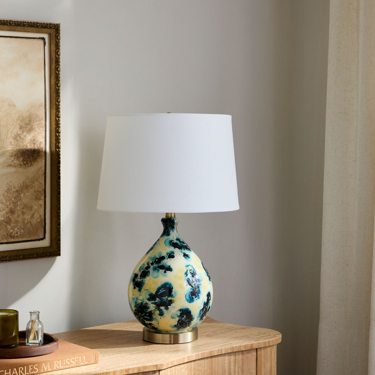 Modern European furniture - Blue Floral Glass Table Lamp - www.oroa.com