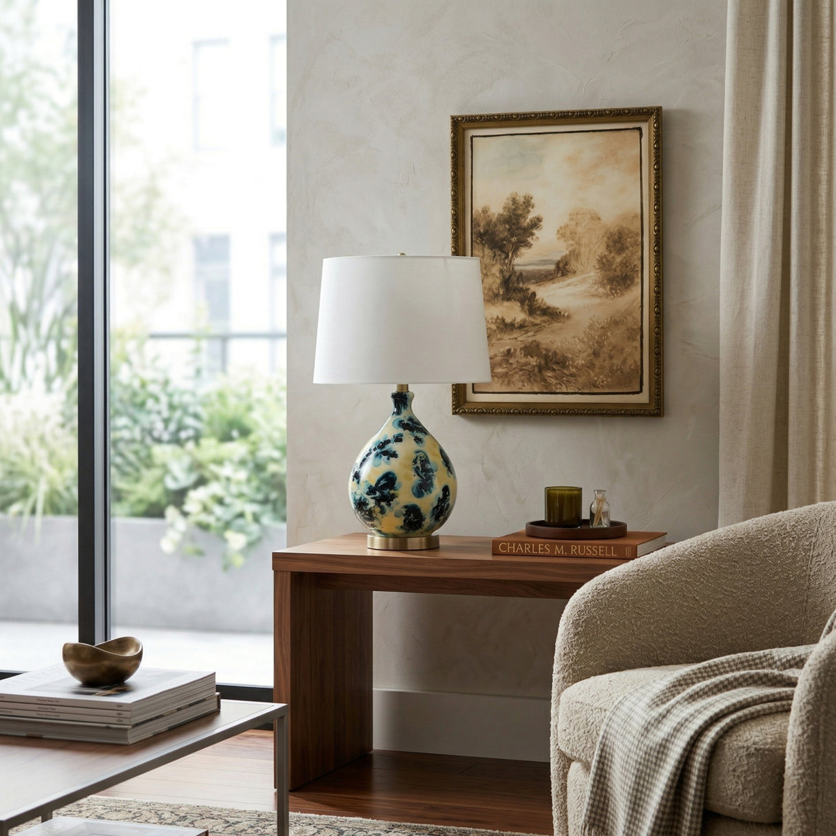 Modern European furniture - Blue Floral Glass Table Lamp - www.oroa.com