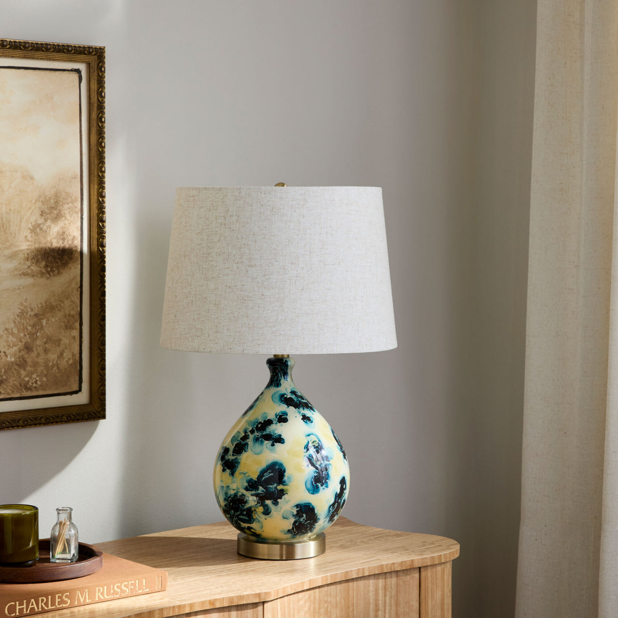 Modern European furniture - Blue Floral Glass Table Lamp - www.oroa.com