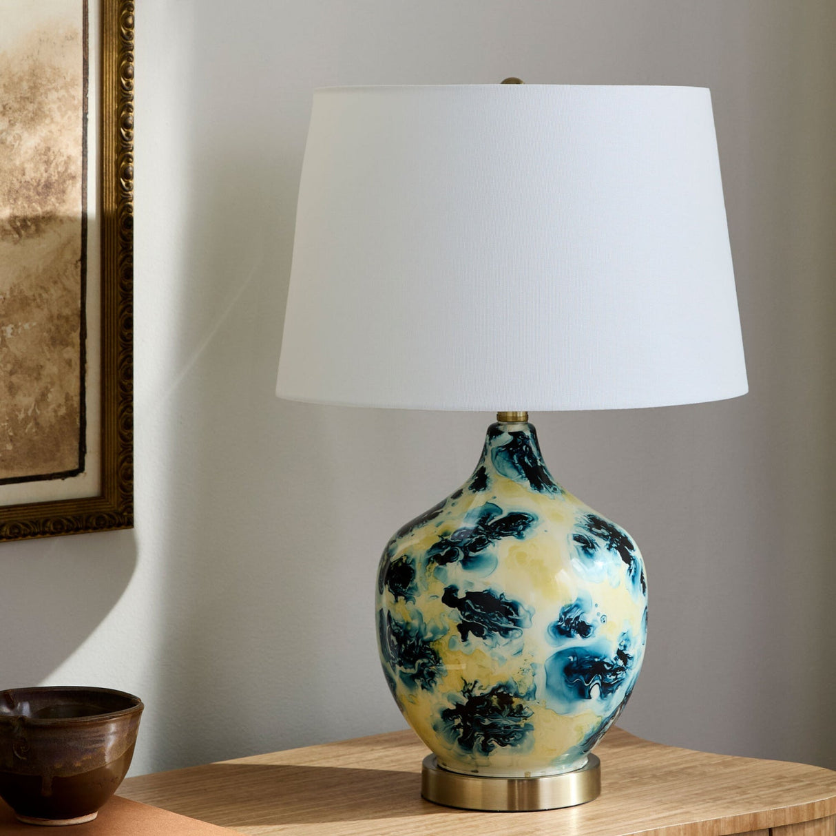 Modern European furniture - Pinted Blue Glass Table Lamp - www.oroa.com