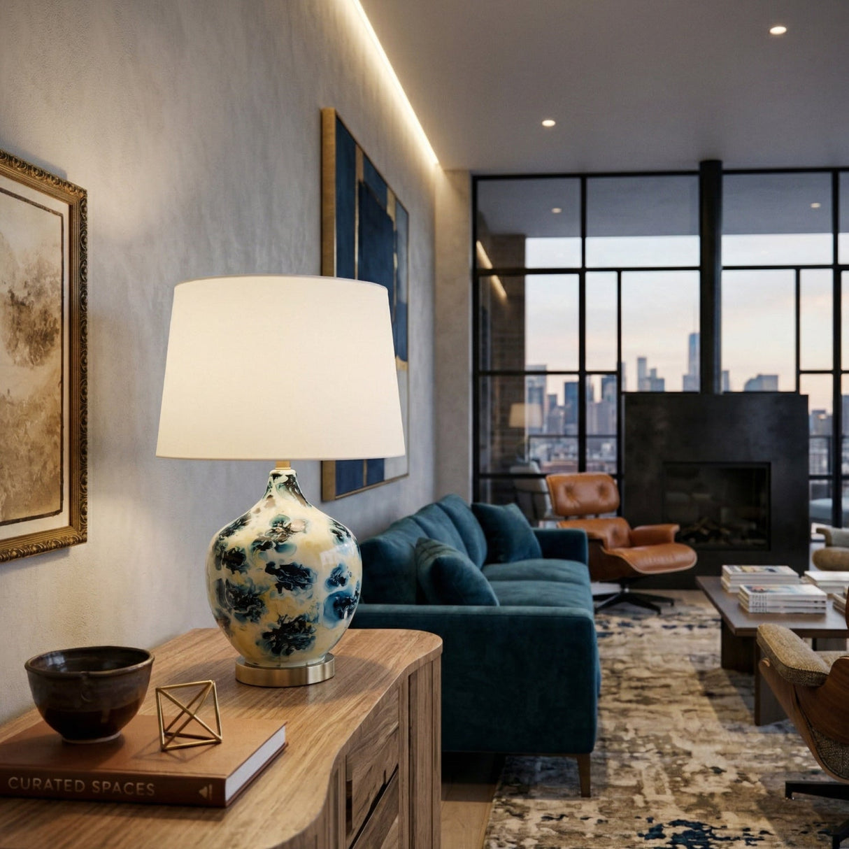 Modern European furniture - Pinted Blue Glass Table Lamp - www.oroa.com