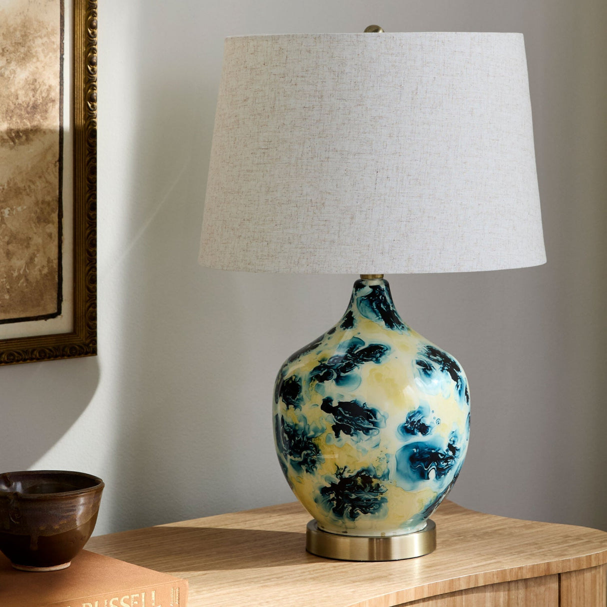 Modern European furniture - Pinted Blue Glass Table Lamp - www.oroa.com