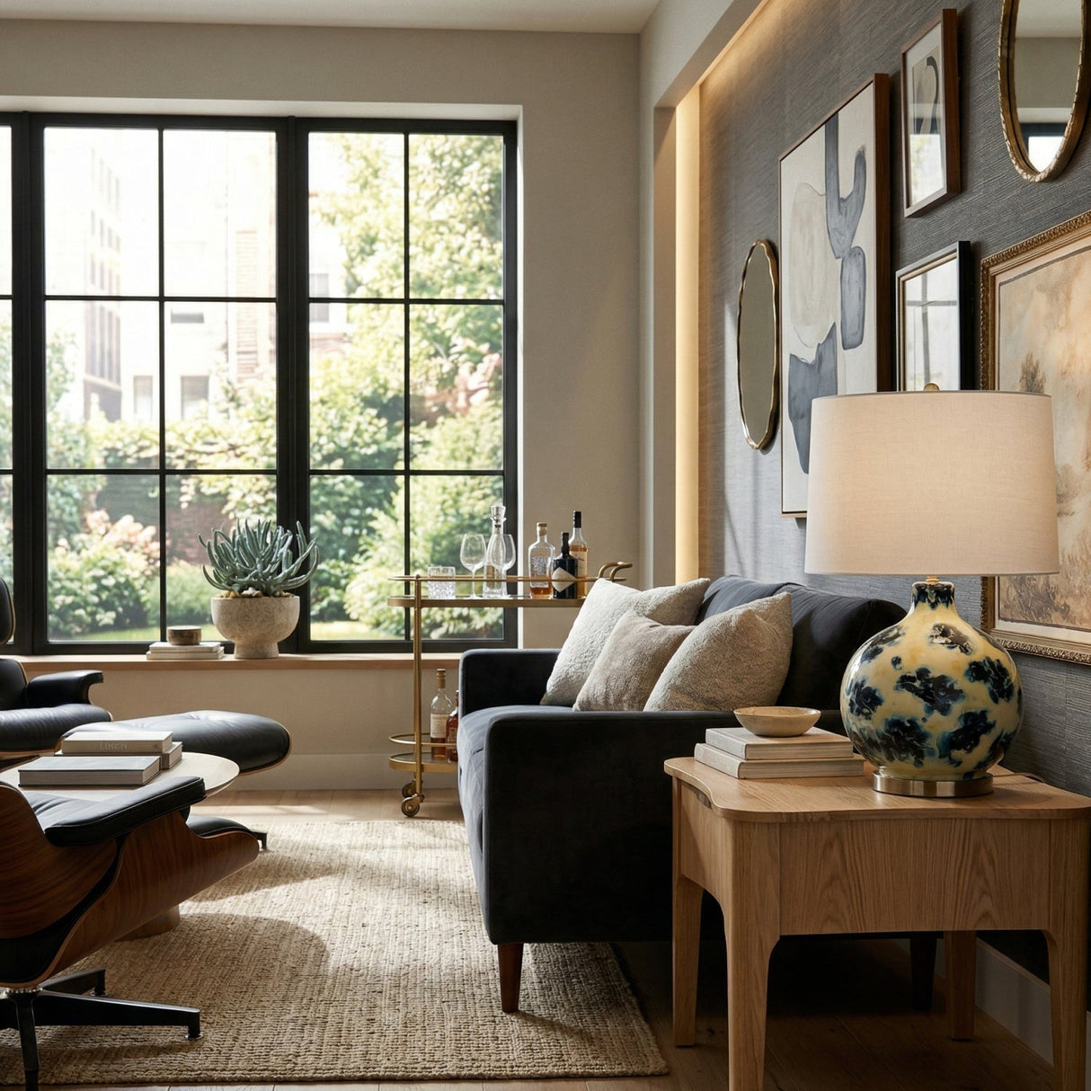Modern European furniture - Round Painted Glass Tabe Lamp - www.oroa.com