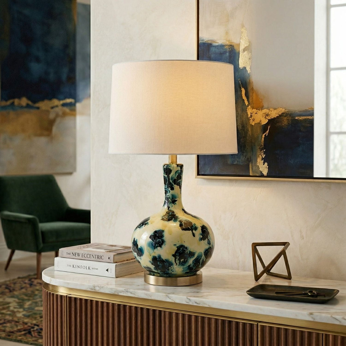 Modern European furniture - Painted Blue Glass Table Lamp - www.oroa.com
