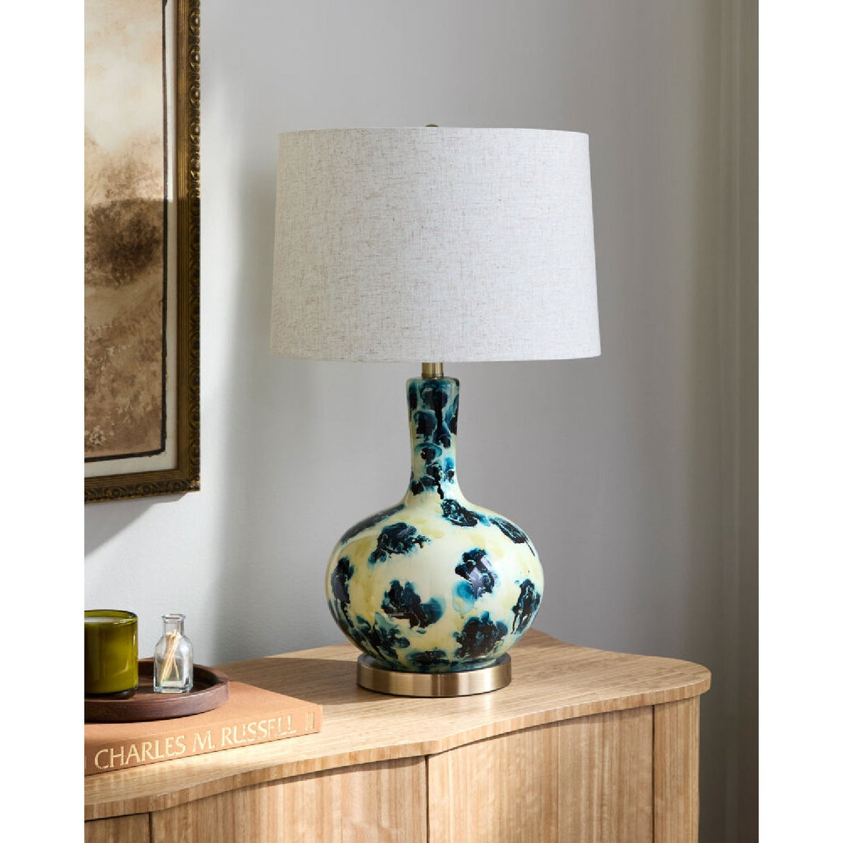 Modern European furniture - Painted Blue Glass Table Lamp - www.oroa.com