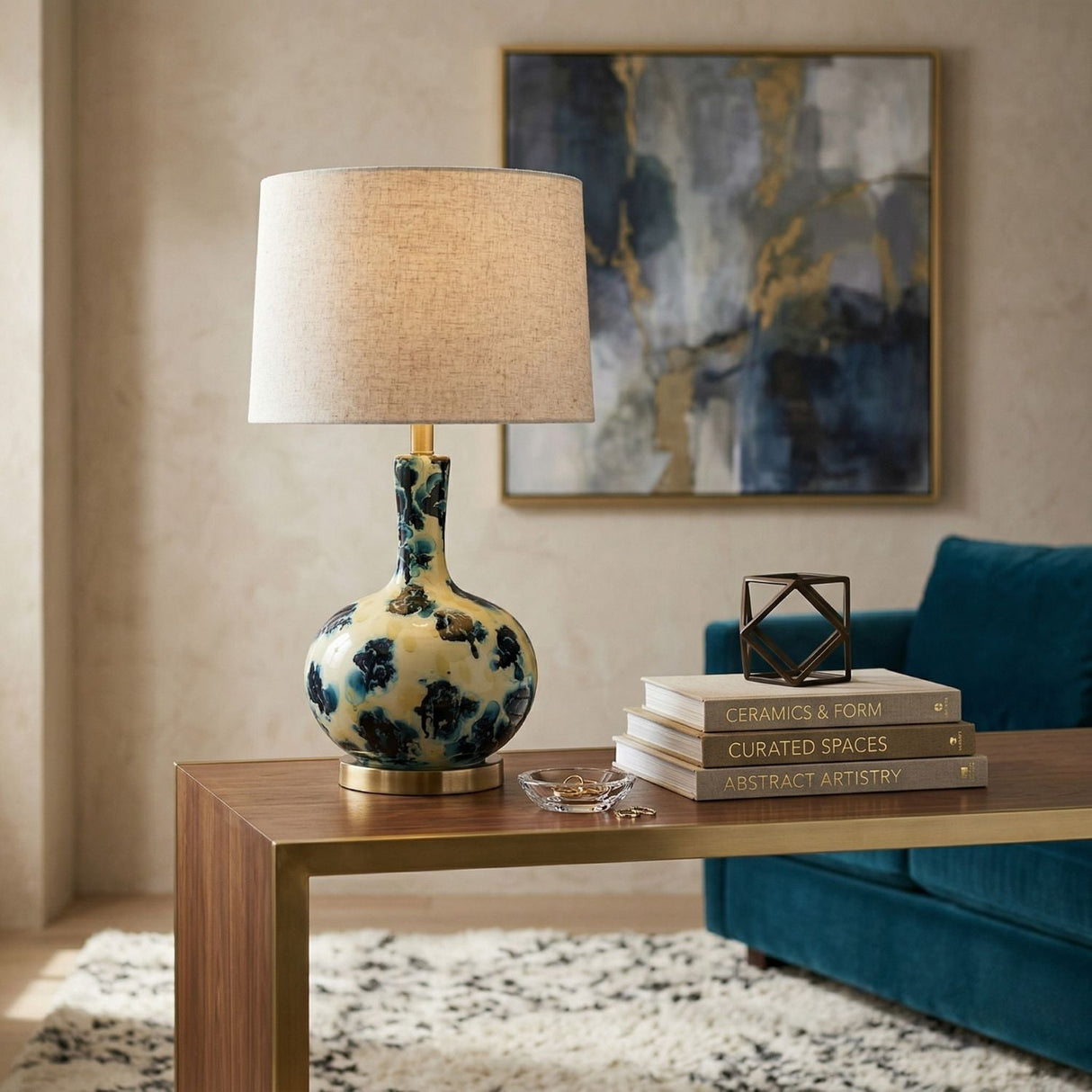 Modern European furniture - Painted Blue Glass Table Lamp - www.oroa.com