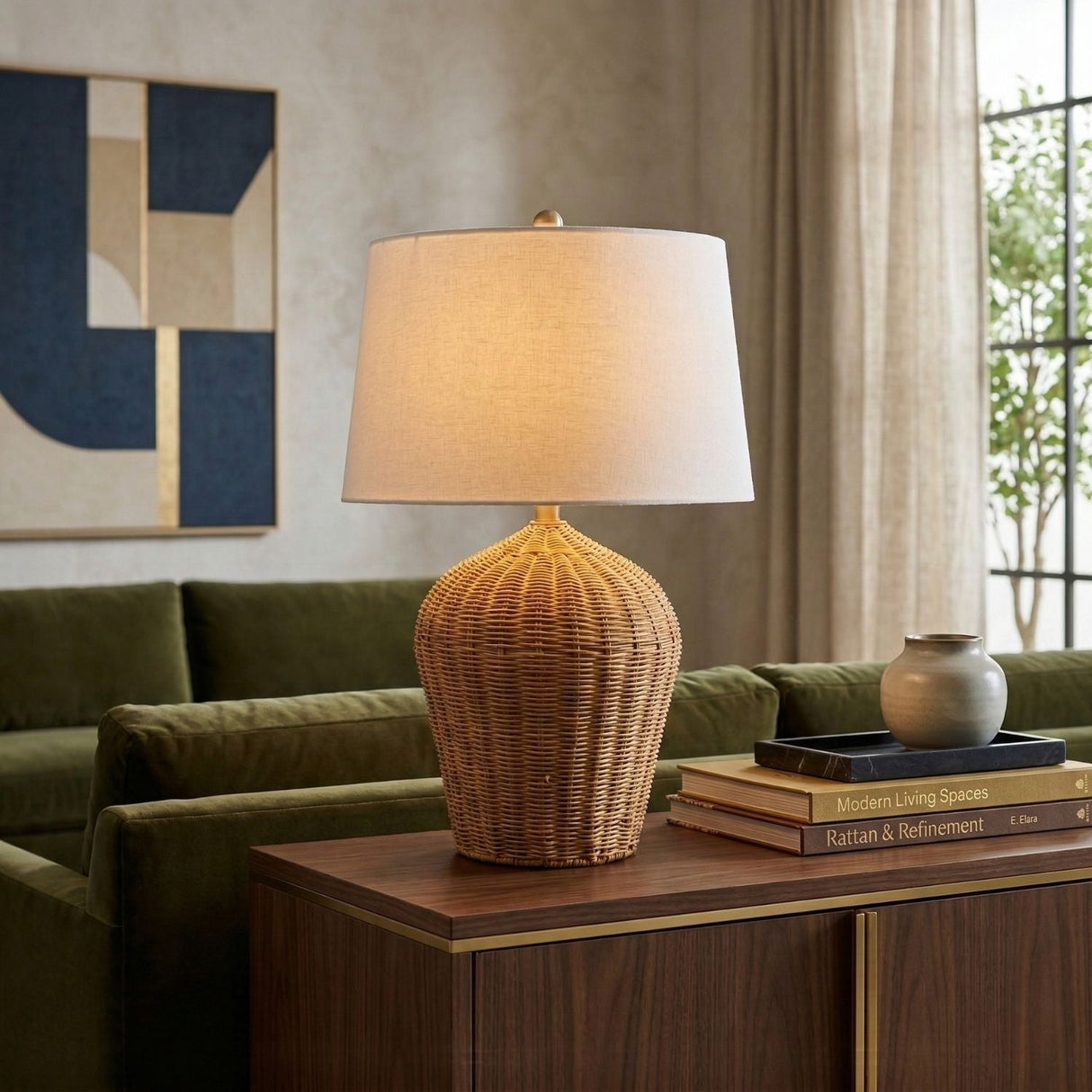 Modern European furniture - Natural Rattan Accent Table Lamp - www.oroa.com