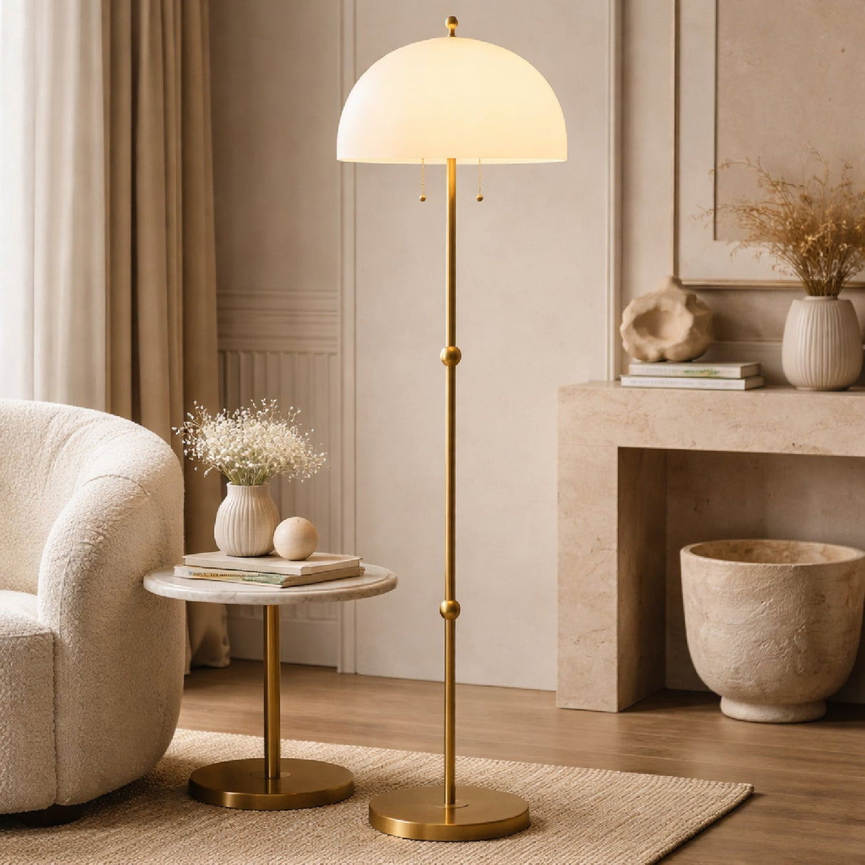 Modern European furniture - White Glass Dome Floor Lamp - www.oroa.com