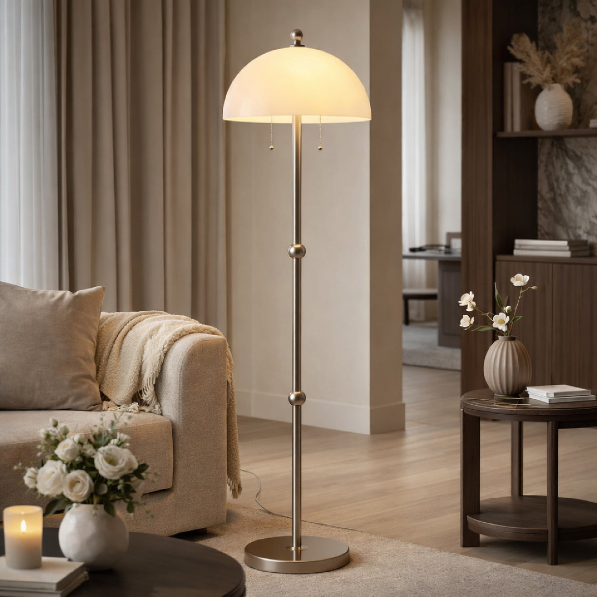 Modern European furniture - White Glass Dome Floor Lamp - www.oroa.com
