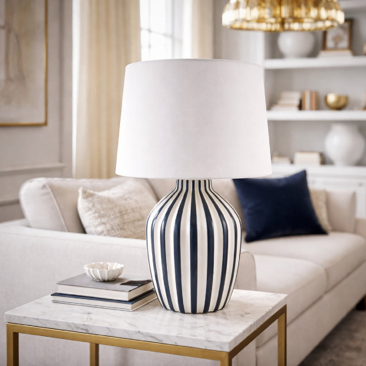 Modern European furniture - Lined Ceramic Accent Table Lamp - www.oroa.com