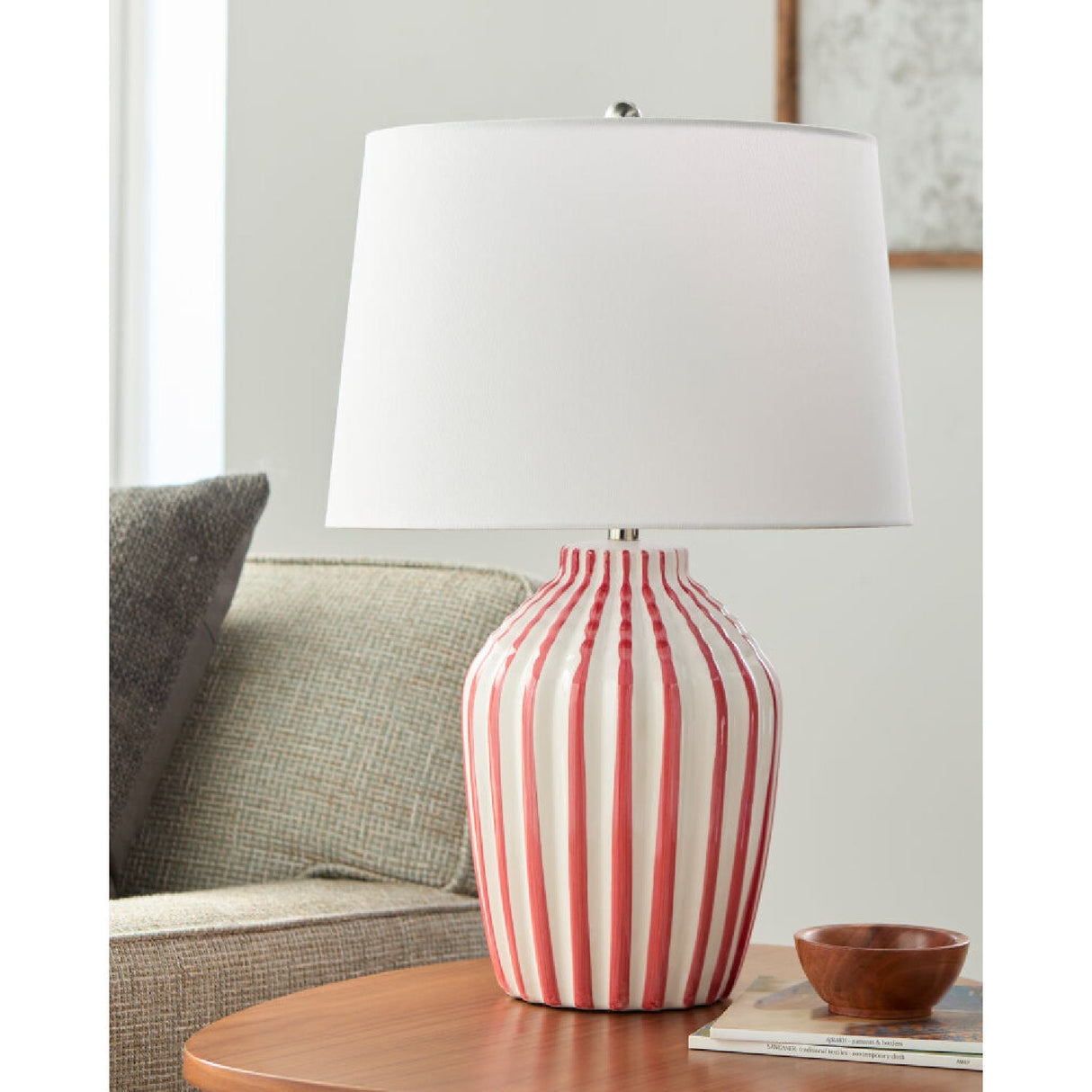 Modern European furniture - Lined Ceramic Accent Table Lamp - www.oroa.com