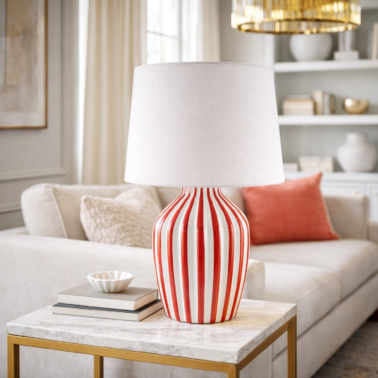 Modern European furniture - Lined Ceramic Accent Table Lamp - www.oroa.com