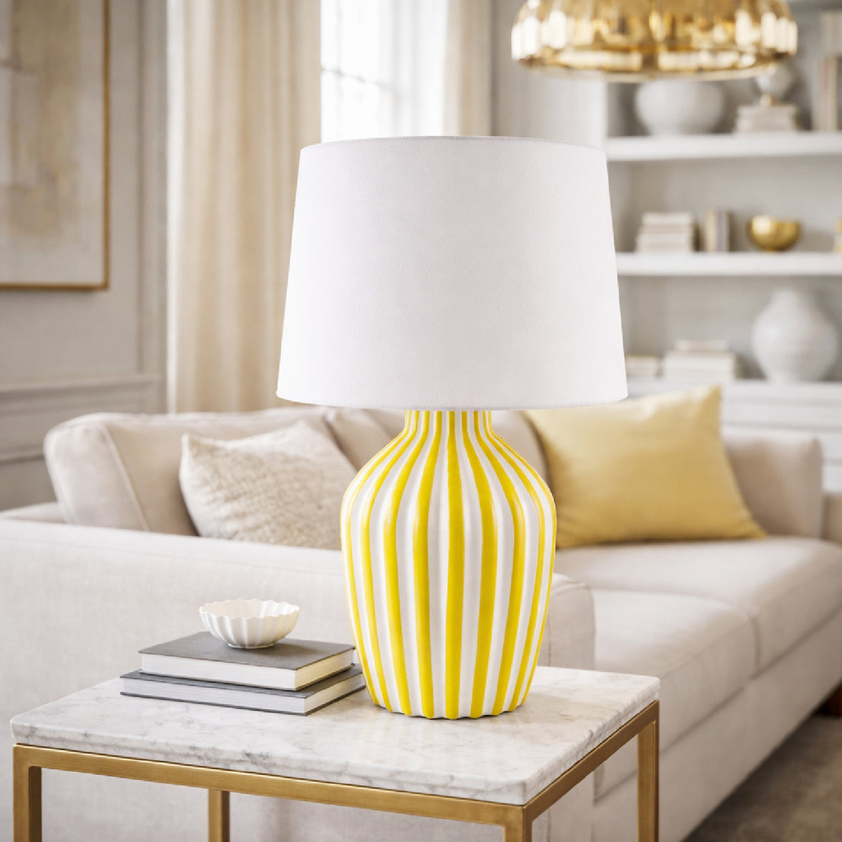 Modern European furniture - Lined Ceramic Accent Table Lamp - www.oroa.com