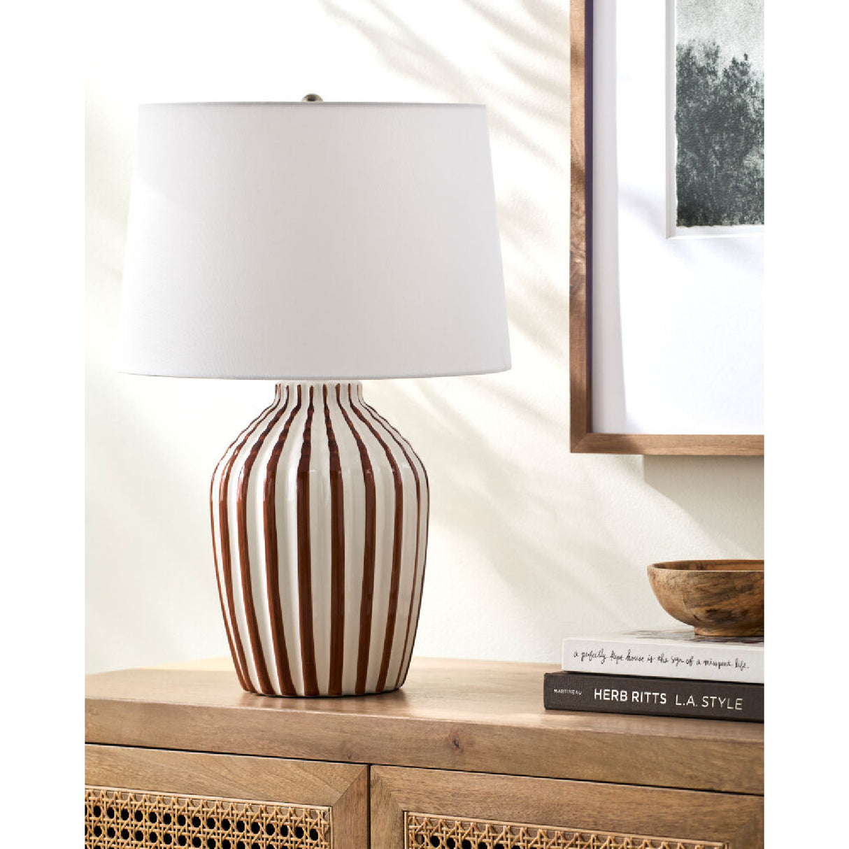 Modern European furniture - Lined Ceramic Accent Table Lamp - www.oroa.com